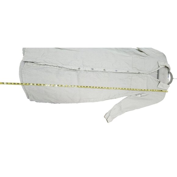 Zara 100% Linen Shirt Dress Long Sleeve Khaki Green Button Front - Picture 11 of 16